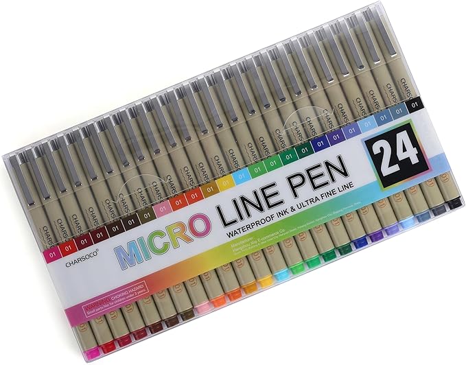 01 Micro Pen, Waterproof Archival Ink, 0.25mm Fineliner Ink Pens for Artist Illustration, Sketching, Anime, Manga, Technical Drawing and Scrapbooking, Fine Point Pen with 24 Colors