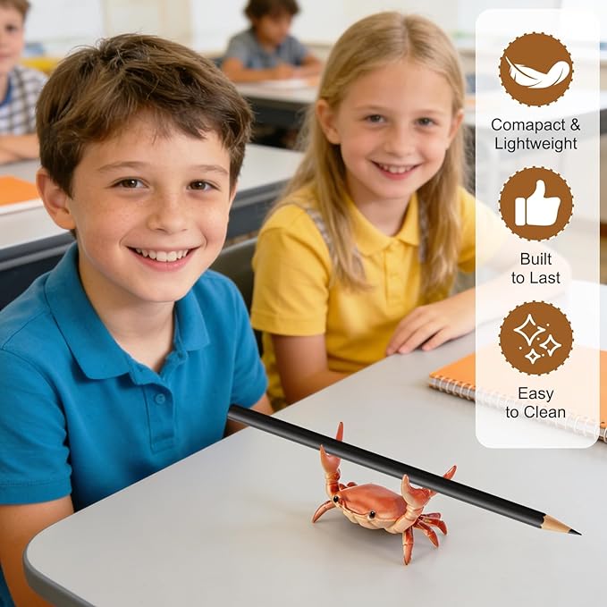 2 Pack Desk Crab Pen Holder, Creative Weightlifting Crab Pencil Stand Holder, Desk Organizers and Accessories, Cute Office Decor for Small Items at Home, School, Studio (Red)