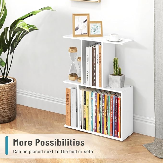 White Desktop Shelf Organizer for Top of Desk - Wood Desk Hutch for Dorm Room Essentials & Home Office - Small Tabletop Bookshelf for Storage & Decor Display