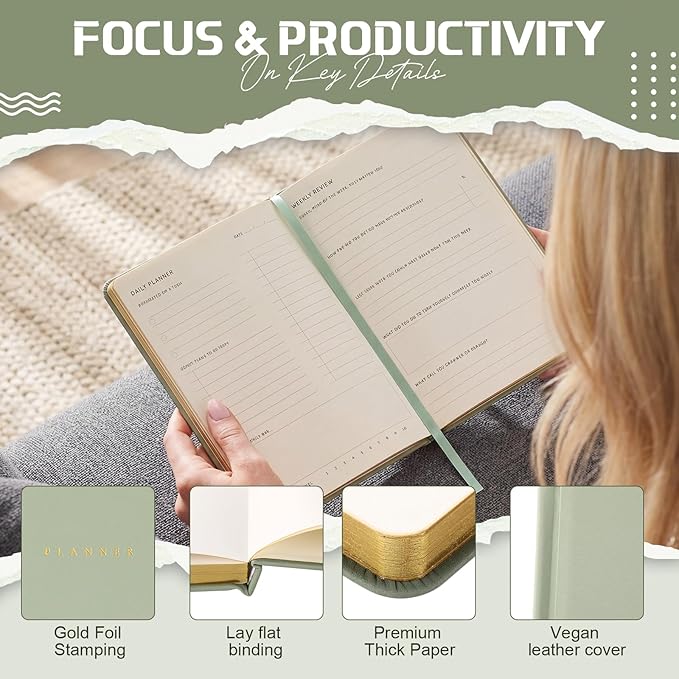 Productivity 2026 Planner Undated Daily Weekly Monthly Time Management & Organization Goal Achievement for Professionals & Students Workers(Green)