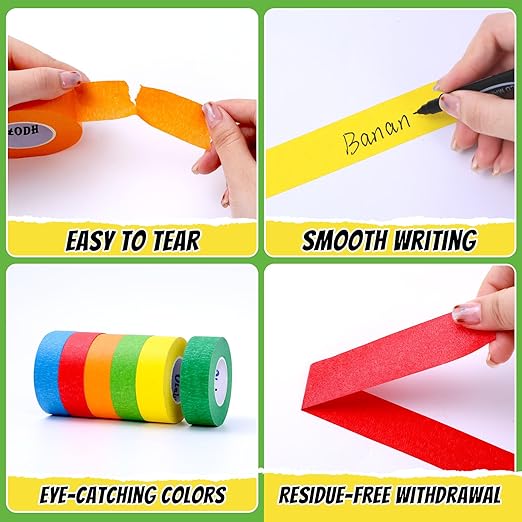 24 Rolls Bulk Colored Masking Tape for Art, 1 inch x 720 Yards for Crafts, Labeling, DIY Decorative, Colored Painters Tape, Rainbow Colors Tape for General Use Projects, Easy Tear No Residue