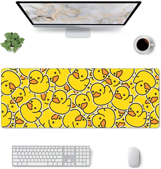 Cute Rubber Ducks XL Large Mouse Pad with Stitched Edges Long Non-Slip Rubber Base Mousepad Yellow Cartoon Ducky Laptop Keyboard Mat Desk Pad for Office Home Desk Decor, 31.5" X 11.8"