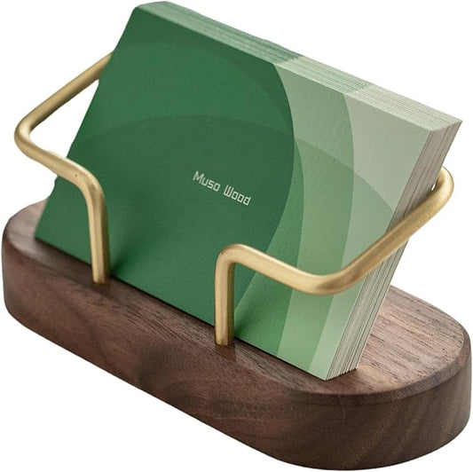 muso wood Business Card Holder for Desk, Wooden Creative Business Card Display for Desk, Wood Business Card Stand for Office, Tabletop (Walnut 1pack)