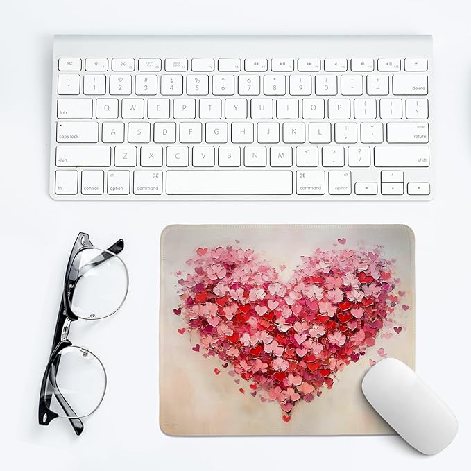 Red Valentine Hearts Mouse Pad,Red Heart Desk Mat,Valentine's Day Mouse Pad For Dorm Home Office Decor,Valentine's Day Gift,10.2x8.3 Inch