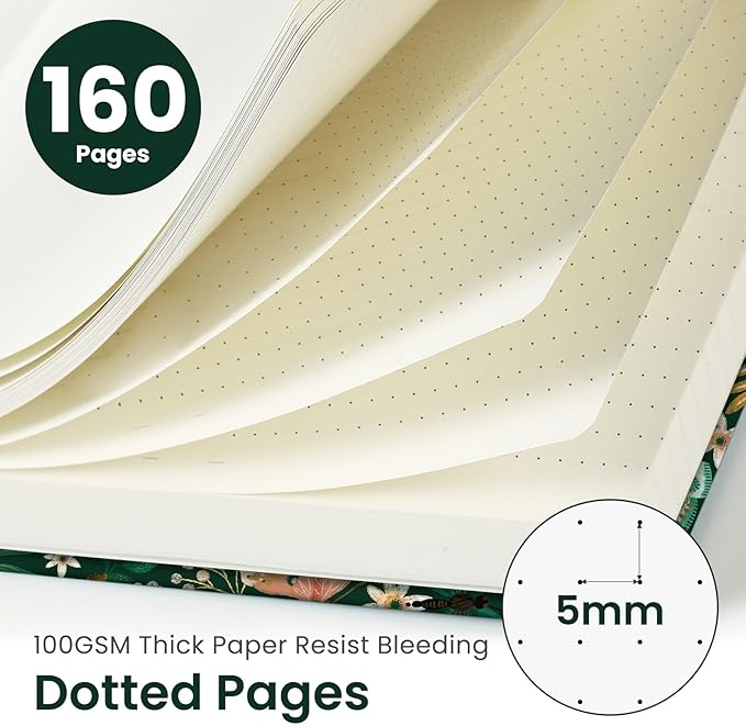 Taja Dotted Journal Notebook for Women & Men, Hardcover Leather Journal for Writing, A5 Dotted Journaling Notebook for Work & Sketching, Perfect for Office School Home Supplies, 160 Pages, Butterfly