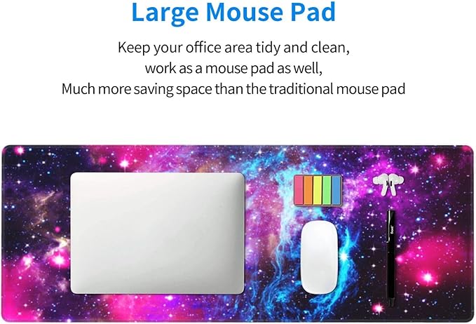 Outer Space Galaxy XL Large Mouse Pad with Stitched Edges Long Non-Slip Rubber Base Mousepad Nebula Astronomy Theme Laptop Keyboard Mat Desk Pad for Office Home Desk Decor, 31.5" X 11.8"