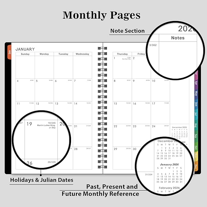 2026 Planner - Weekly & Monthly Planner 2026, Planner 2026, From January 2026 - December 2026, 6.25 in × 8.3 in, Flexible Cover, Twin-Wire Binding - Classic Black, Improving Your Time Management Skill
