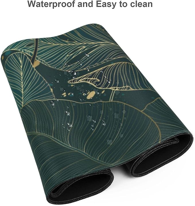 Tropical Monstera Leaves Gold Green XXL XL Large Gaming Mouse Pad for Desk, Non-Slip Long Extended Keyboard Pads Mousepad Rubber Table Mat 31.5 X 11.8 Inch