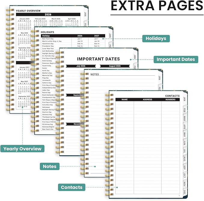 2026 Planner, Monthly and Weekly Calendar Planner for Women, Jan 2026 - Dec 2026, Hardcover Pretty 2026 Agenda Planner Book with Tabs, Spiral Bound, Perfect for School Office Home Supplies, 8.5" x 11" - Whale Dreams