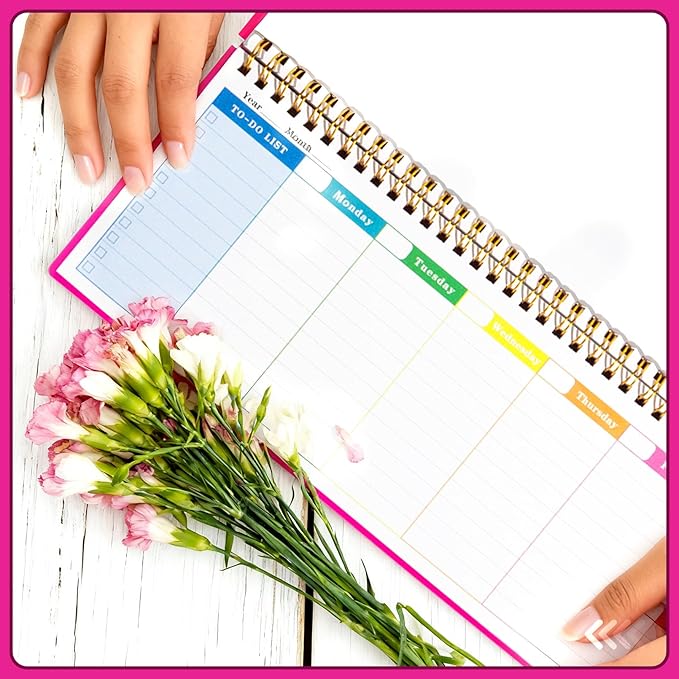 Undated Weekly Planner, 60-Week Horizontal Layout Desk Planner Daily To-Do List Pad for Office, Home & School Professionals & Students, Rose Red(5.4" x 12")