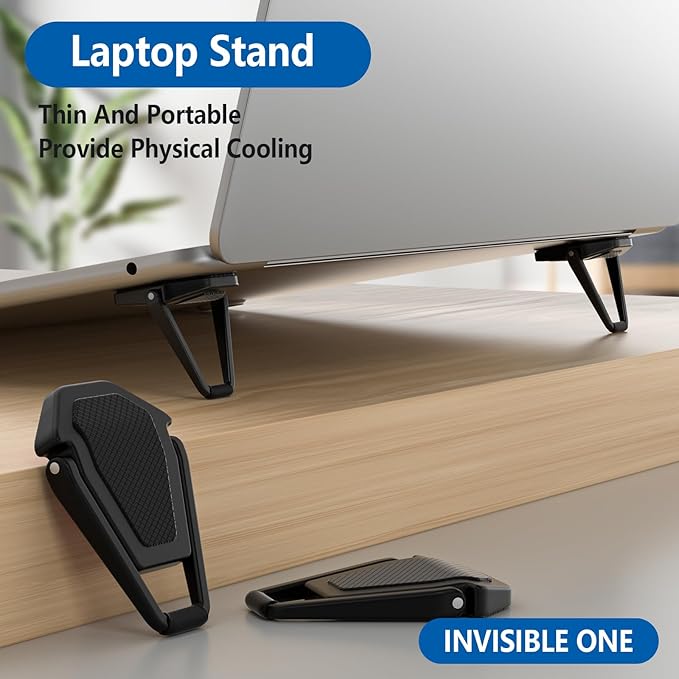 Portable Invisible Laptop Stand, Mini Aluminum Cooling Pad,Computer Keyboard Mount Kickstand,Ergonomic Lightweight Laptop Desk Stand (4pcs(Black))