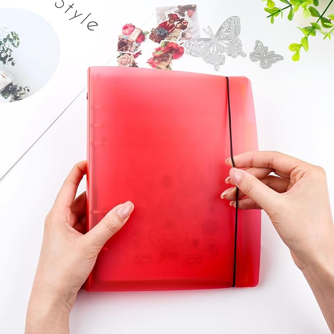 A5 6 Ring Binder Cover with Snap Button Closure Loose Leaf Folders Journal Notebook File Shell Protector for 6 Hole Planner Pages Refill Insert DIY Scrapbooking Stamp & Die Storage (Red)