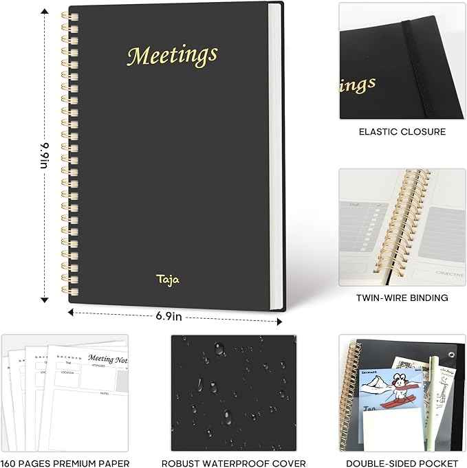 6 Pack of Meeting Notebook for Work Organization - Work Planner Notebook with Action Items, Agenda Planner for Note Taking, 160 Pages (6.9" X 9.9") Project Organizer for Men & Women - Multi