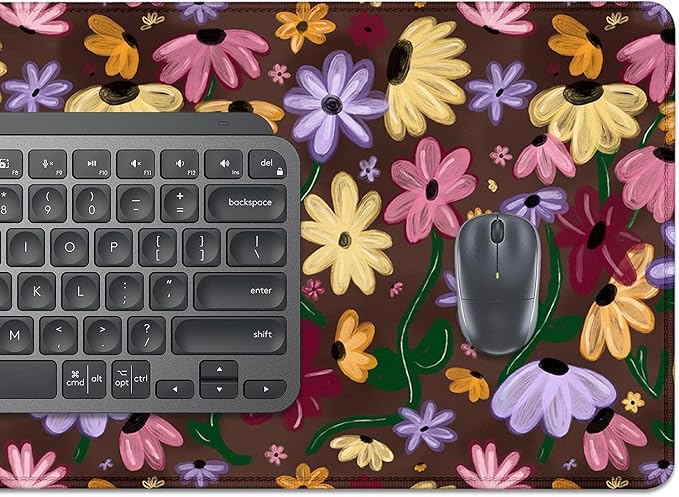 Cottagecore Mouse Pad Surprise Song Piano Floral Desk Pad,Cute Desk Mat Acoustic Set Aesthetic Mousepad,Extend XL Stitched Edges,Non-Slip Rubber Base for Office Work Home (31.5X11.8 in)