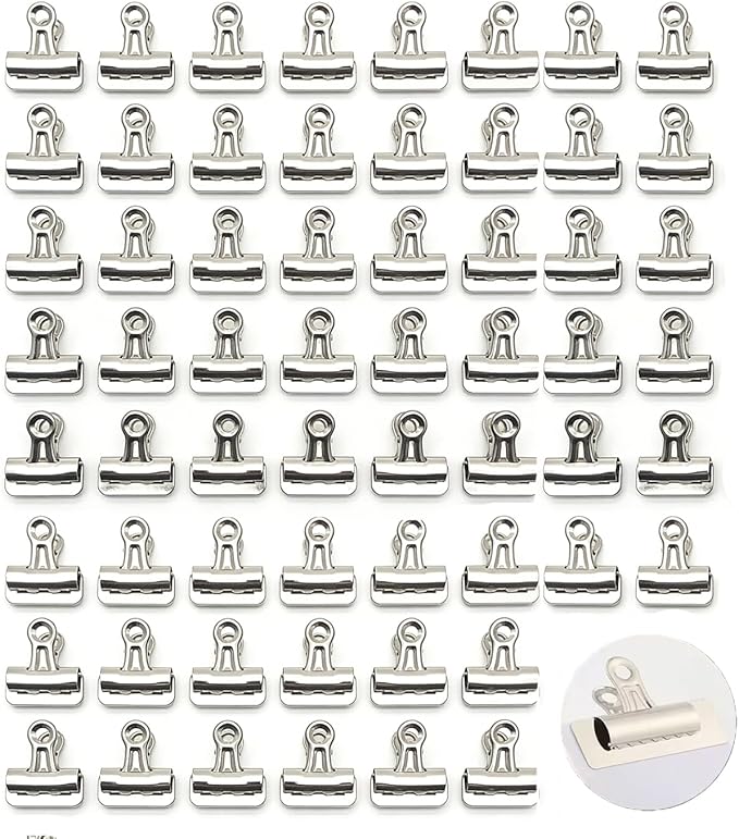Medium Bulldog Clips, 60 Pcs, 1 Inch, Silver, 25 mm, Hinge Paper Clips, Metal Clamps for Crafts, Food Bags, Drawings, Photos