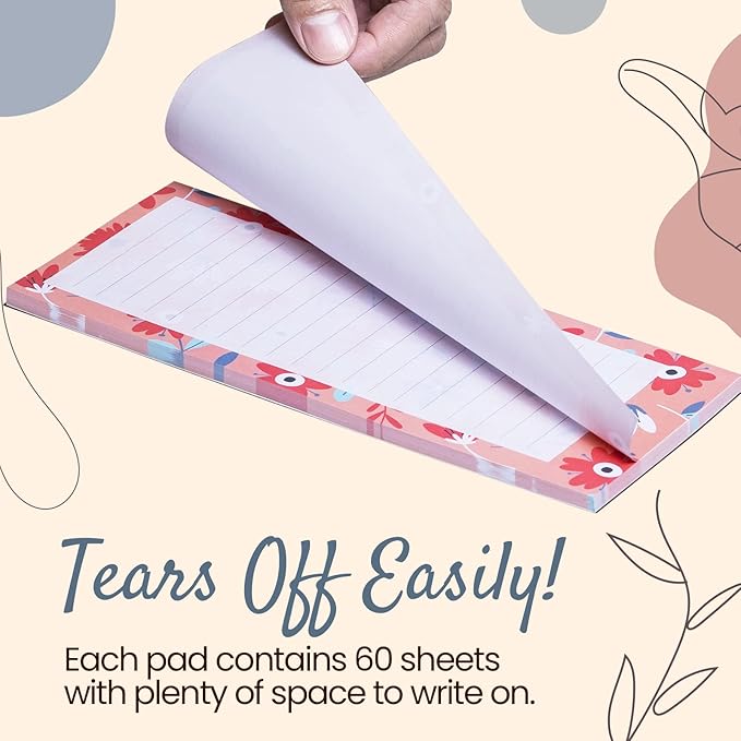 MATICAN Grocery List Magnet Pad for Fridge, 6-Pack Magnetic Note Pads Lists, 60 Sheets Per Pad, 6 Cute Floral Designs, Full Magnet Back To-Do-List Notepads