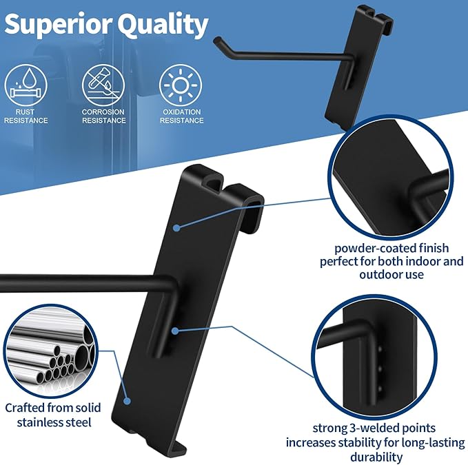 20Pcs Gridwall Hooks, Metal Grid Panel Hanging Peg Hooks, Grid Wall Accessory for Clothes Storage, Home Organization, Retail Display (Black, 6"/15Cm)