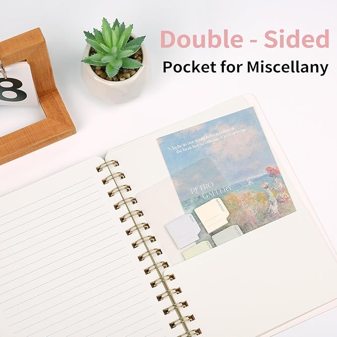 Spiral Notebook-5.75" x 8.125" College Ruled Journal with Inner Pockets and 160 Pages,PU Leather Cover Business Journal, Twin-Wire Binding Notebook Perfect for Office & Home School Supplies Light Pink