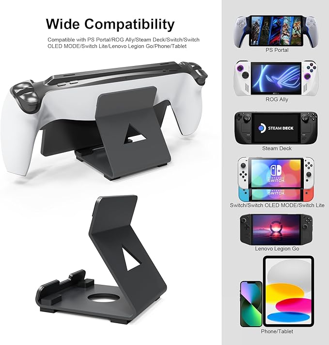 Tablet Desktop Stand Compatible with ROG Ally X/PlayStation Portal/Steam Deck,Desktop Handheld Game Console Holder with Anti-Slip Silicone Pad (Black)