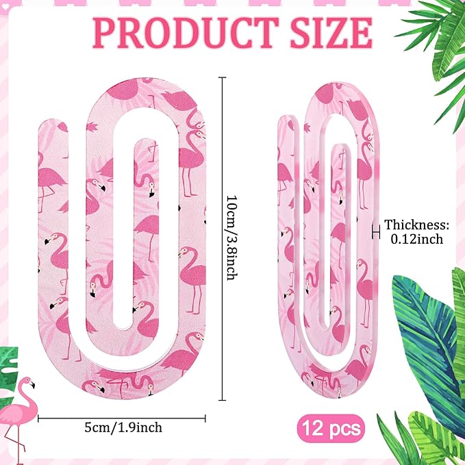 Tinlade 12 Pcs Flamingos Jumbo Acrylic Paper Clips 4 x 2 Inch Large Cute Pink Paperclips for Teachers Students Classroom Office Bookmark Gift Desk Home Accessories Book Lovers