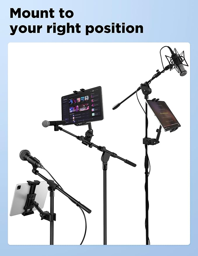LZSIG Tablet Holder for Mic Stand, Adjustable iPad iPhone Mount for Music Stand - Compatible with Kindle/Android/Smartphones, Fits 4.7 to 13.5-inch Devices