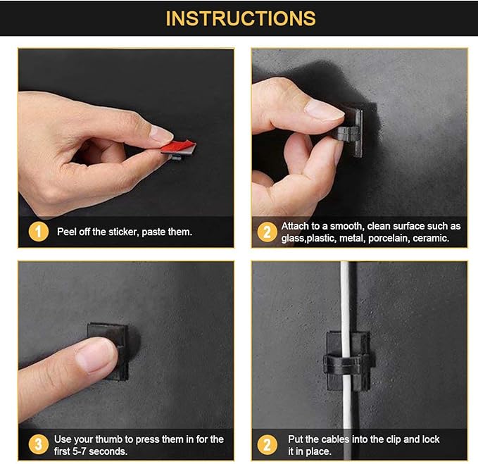 100pcs 3M Self Adhesive Cable Clips Wire Holders Cord Organizer Cable Clamp Management Sticky for Office Home Car Desk Tables PC Laptop TV Wall, Black
