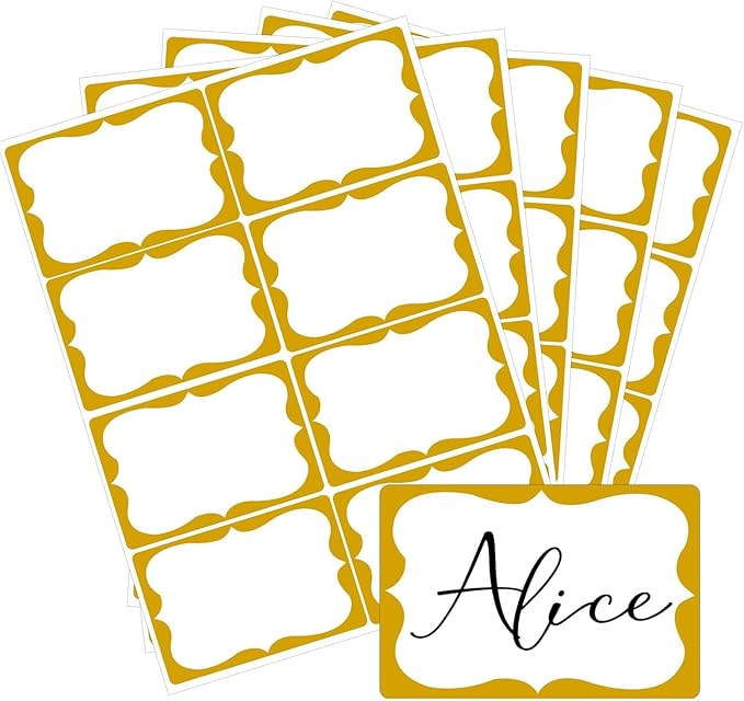 2-1/2"x 3-3/4" Large Gold Name Tag Stickers, 200 Pcs Blank Nametags Stickers, Adhesive Name Tags Sticker with Gold Border Name Badges Labels for School, Office, Home, Party, Conferences, New Year