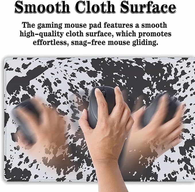 Big Mouse Pads Black Gaming Mousepad Computer Desk Mat Cute Desk Mat Non-Slip Rubber Base Waterproof with Stitched Edges 35.4 X 15.7 for Game Office, Horse Hide Animal Print
