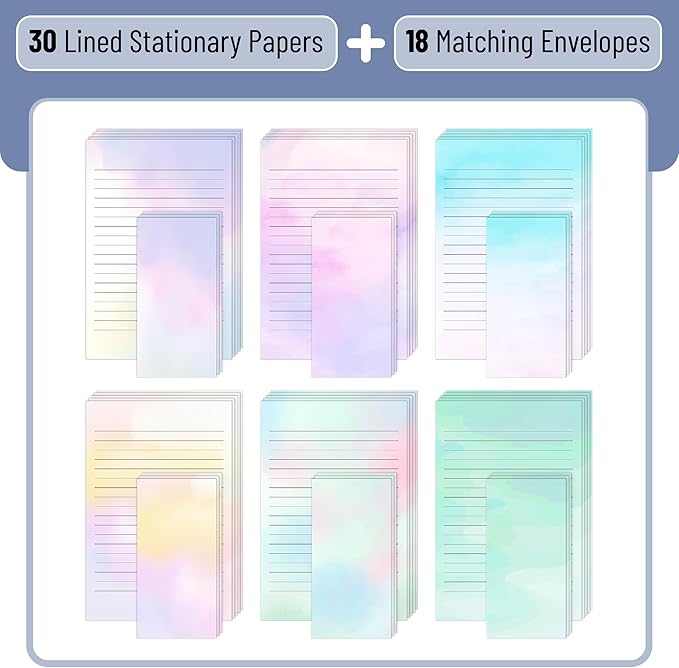 Mr. Pen- Stationery Writing Paper with Envelopes, 30 Letter Writing Paper with 18 Envelopes, Cute Stationary Set for Writing Letters, 8.18 x 5.5 Inch Stationary Paper