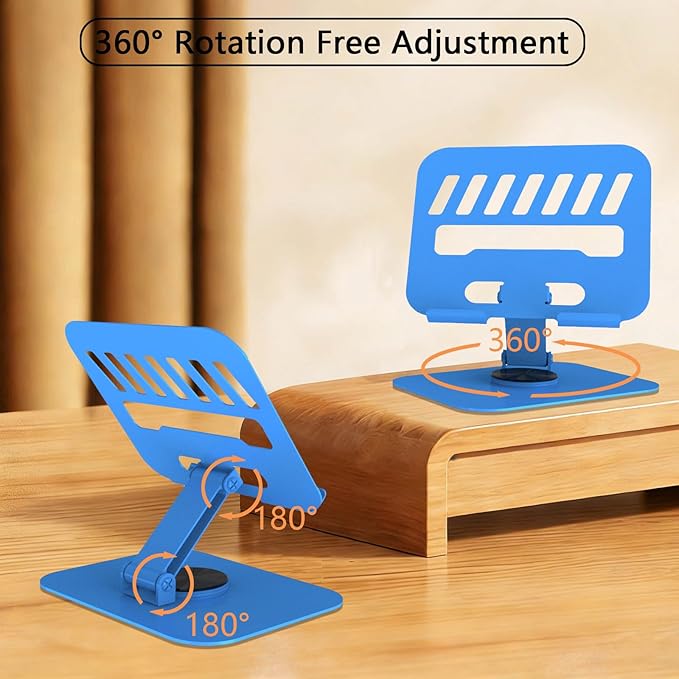 Metal Tablet Stand, Adjustable 360° Rotation Tablet Holder Compatible with 4-16" Tablet Such as iPad Pro Air, iPad mini, Tab S10 Ultra (Blue)