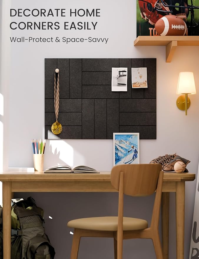 Fluxynara Felt Bulletin Board Tiles -28"x18" with 40 Adhesive Tabs, Cork Board Alternative for Office Decor, Push Pin Board Wall Organizer 6-Pack(Charcoal Gray)