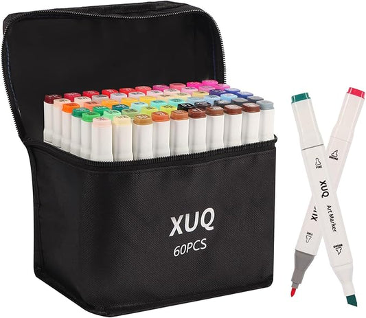 Alcohol Markers, 60 Colors Dual Brush Tip Permanent Art Markers, Coloring Marker, for Book Painting Card Making, Christmas gift for Adults Great Value Pack for Beginners