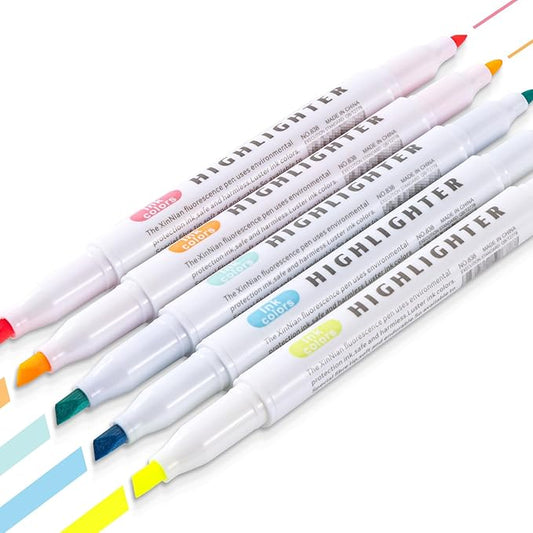 ZWlOT 30 Count Dual-Tip Highlighter Marker Set, Highlighters Assorted Colors, Quick-Drying Dual-Tip Fine-Point Highlighter Pen, Non-Bleeding Ink, Ideal for Bible Journals, Books and Notes (5 colors)