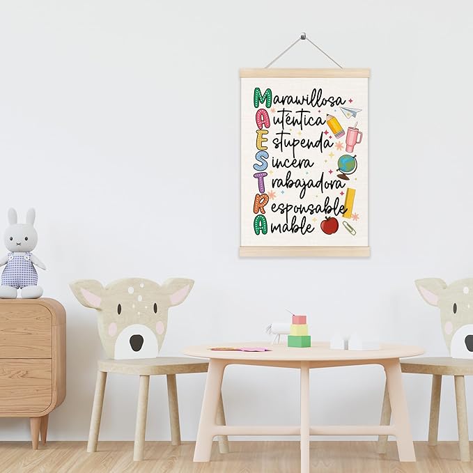 Koesus Regalos Para Maestras Mujeres Wall Art Poster Hanger Frame 12x16 Inch, Spanish Teacher Appreciation Gifts Canvas Pictures Prints Framed Wall Decor for Teacher Office Home