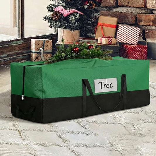 Christmas Tree Storage Bag - Fits Up 8 Ft Tall Artificial Trees - Heavy Duty Holiday Storage bag with Durable Reinforced Handles & Zipper & Transparent Pocket - 600D Oxford Container, Green