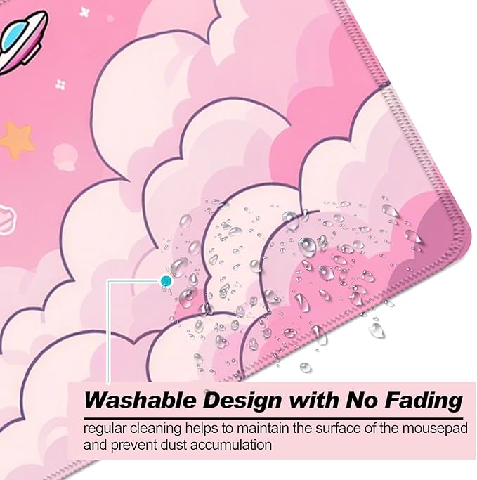 Minimalist Pink Gradient Clouds XL Large Desk Mat, Extended Long Star and Moon Desk Pad for Gaming and Office, Non-Slip Rubber Base, Comfortable Surface Sky Mouse Pad, 31.5x11.8 in