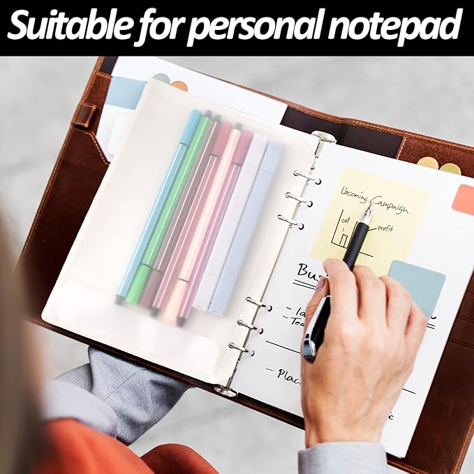 A5 Binder Pockets, 12Pcs A5 Size 6 Holes Binder Inserts, Waterproof Inserts Sleeves Premium Clear Binder Zipper Folders Document Filing Bags for 6-Ring Notebook Binder Loose Leaf Bags, Clear