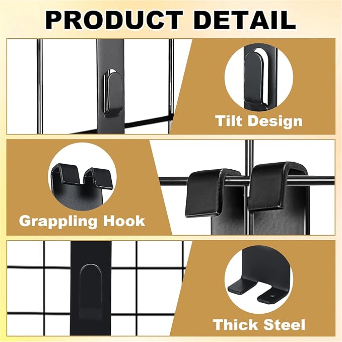 50 Pcs Gridwall Hooks Utility Notch Grid Wall Hooks, Black Metal Grid Wall Picture Hanger WallGrid Panel Pegs Gridwall Accessories for Picture Photo Frame Painting Artworks Canvas