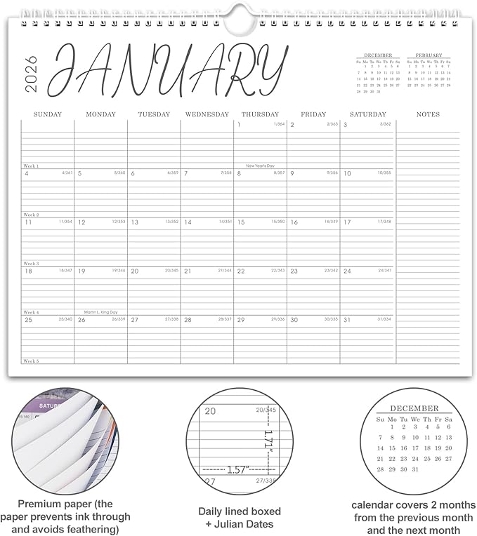 2026 Calendar, 2025-2026 Calendar Wall from Jul. 2025 to Dec. 2026, 14.7" X 11.5" Paper Monthly Planner Wall Hanging Calendar with Thick Paper for Office Home Planning & Organizing (wall calendar A)