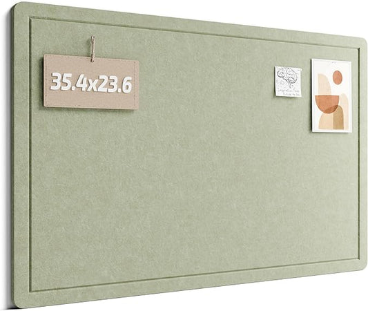 Fluxynara Bulletin Board,35.4" x 23.6" Cork Board Alternative with 12 Safe Removable Adhesive Tabs, Foldable Felt Pin Board for Home Office, Classroom, Bedroom,Entryway for Walls— Sage
