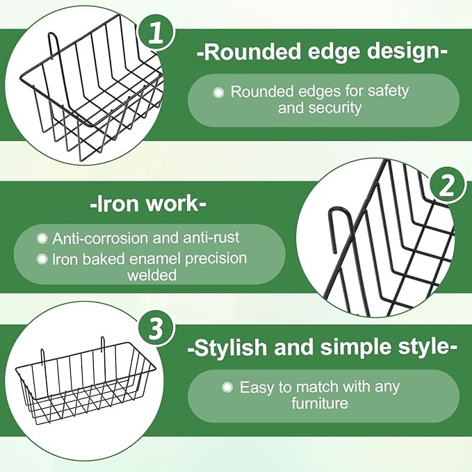 10Pcs Grid Panel Hanging Wire Basket Metal Grid Wall Basket No Drilling Wall Storage Basket for Kitchen, Home Decor Supplies, Potted Plants, Black