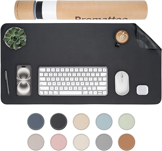 Oversized Non-Slip Desk Pad Protector with Premium Gift Box – Vegan Leather Waterproof Laptop Mat for Keyboard & Mouse, Grips Desk Firmly – Large Office Pad– Obsidian Black