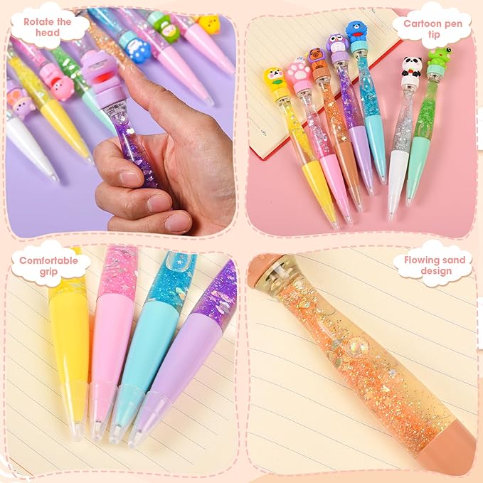LiYiQ 24 PCS Fidget Spinner Pens Cute Fun Pens Kawaii Panda, Capybara, Penguin, Frog and Puppy Shape Cool Ballpoint Pens for Office Home Present