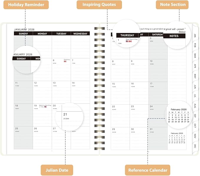 2026 Planner, Weekly and Monthly Calendar Planning Agenda, Jan - Dec 2026, Academic Planner Book, Desk Accessories and Office School Supplies - A5 (6.3'' x 8.5'')