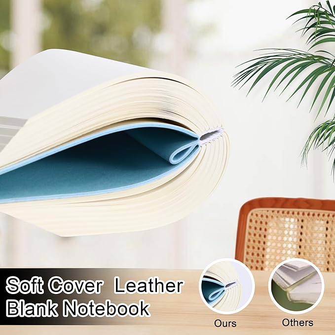 DreamDove Thick Blank Journal Notebook 400Pages Hardcover Sketch Book Notebook Blank Journal Unlined No Lines Soft Leather Cover A6 (3.9 × 5.5) Journal Leather Notepad Drawing Book Memo Writing Sketch Pad Diary Notebook (Raspberry Pink-400 page)