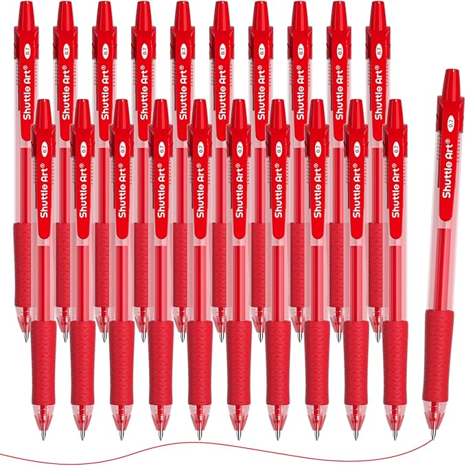Shuttle Art Red Gel Pens, 20 Pack Retractable 0.7mm Medium Point Rollerball Red Ink Pens Smooth Writing with Comfortable Grip for Writing Journaling Taking Notes Office School Home
