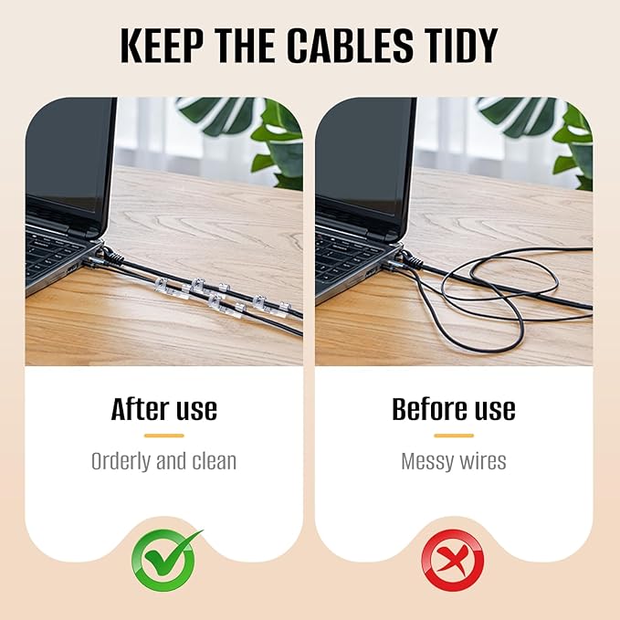 50 Pcs Self Adhesive Cable Clips,Upgraded Cable Management with Screw Hole,Strong Cord Organizer for Under Desk,Car,TV PC,Christmas Light Indoor/Outdoor-M