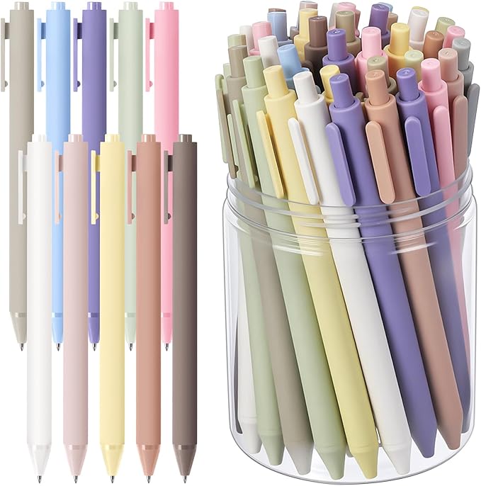 Crtiin 50 Pcs Gel Ink Pens Bulk, Black Ink 0.5mm Fine Point Retractable Pen Smooth Writing Office Supplies for Teacher Server Nurse Valentine Galentine Gift (Pastel Colors)