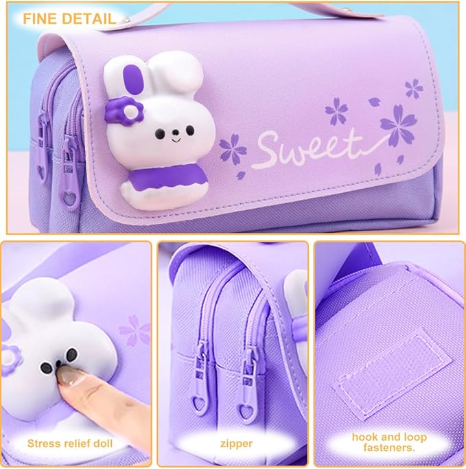 MCWTH Pencil Case for Girls, Kids Large Capacity Cute Pencil Box with Compartments School Organizer Pen Pouch (Sakura Purple)