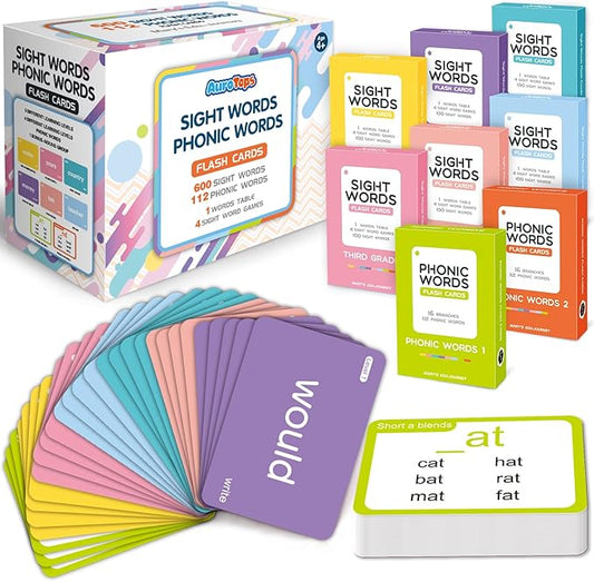712 Sight Words/Phonics Flash Cards, Dolch & Fry High Frequency Site Words, Learn to Read CVC Blends, Short/Long Vowel Sounds, Flash Cards Games for PreK Kindergarten 1st 2nd 3rd Grade, Kids 4-10